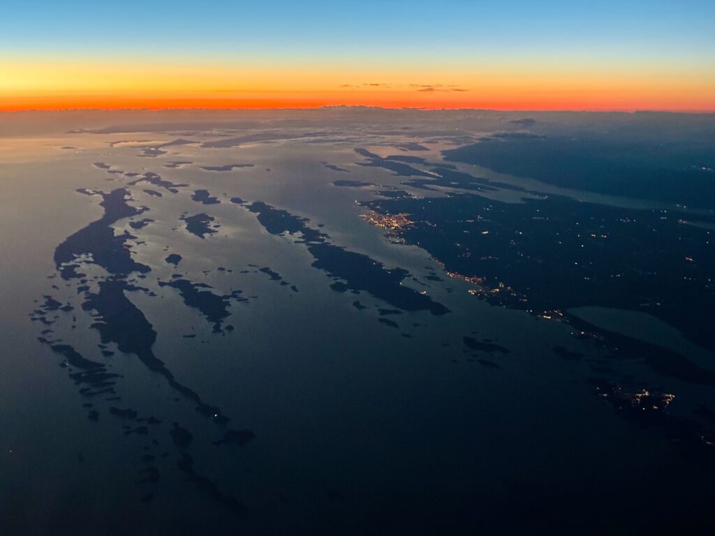 Aerial view of Croatian Adriatic islands at sunset