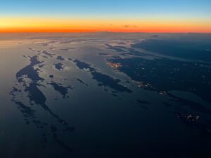 Aerial view of Croatian Adriatic islands at sunset